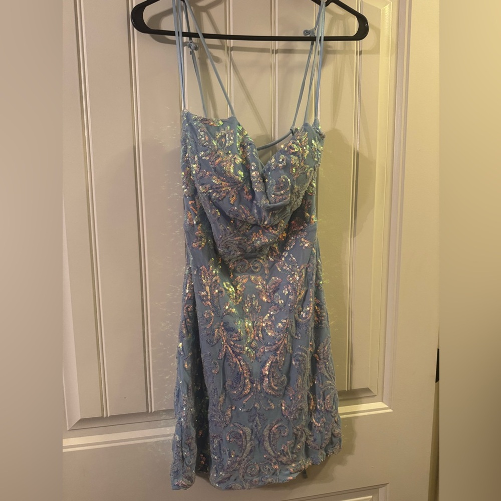 Blue Sequin Dress with Strappy Back